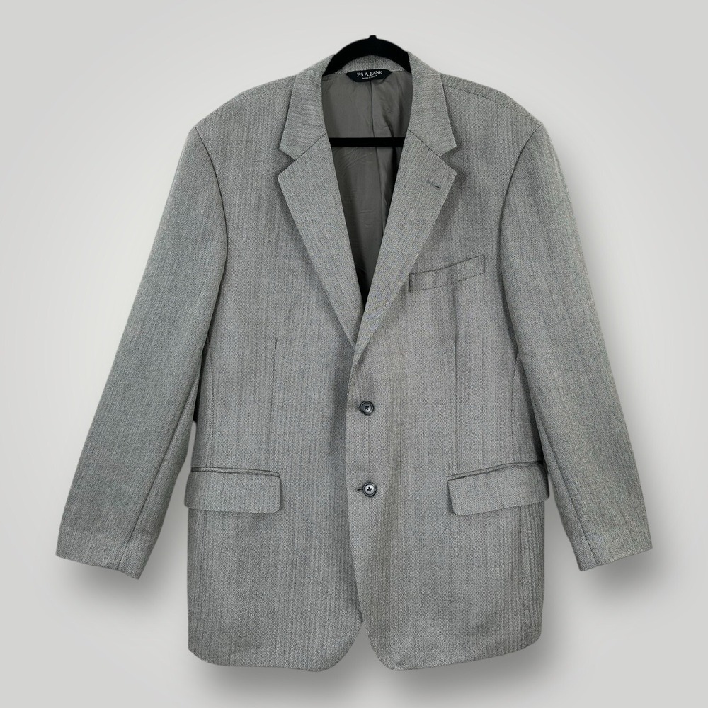 Jos‎ A Bank Gray  Herringbone Sport Coat Silk Camel Hair Mens 46R Fully Lined